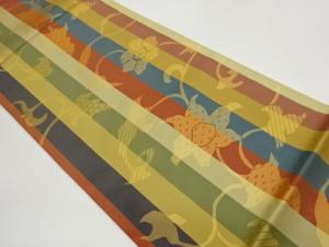 縞に変わり花唐草模様織出し全通袋帯